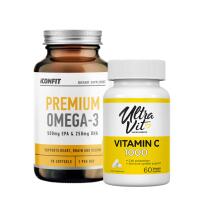 ICONFIT Premium Omega 3 (75% EPA/DHA) + Vitaminas C dovanų 60 kaps.